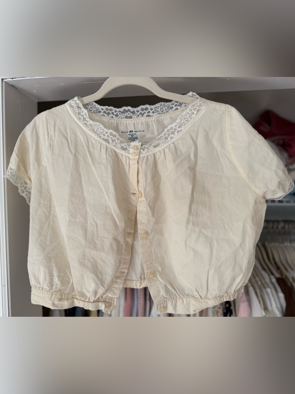 Brandy Melville Cream Lace-Trim Button Front Sleep Top
